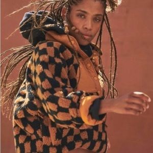 FREE PEOPLE Hit The Slopes Printed Fleece Pullover in Toasted Coconut NWT